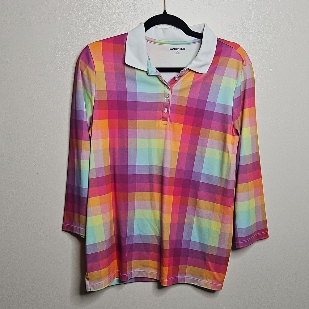 Lands End Button Up Top Medium 3/4 Sleeve